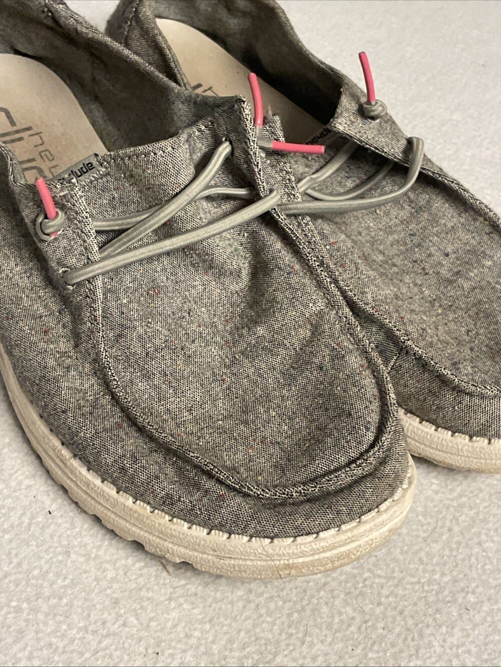 Womens Hey Dude Wendy Confetti Black Gray Canvas Slip On Moccasins Shoes Size 10